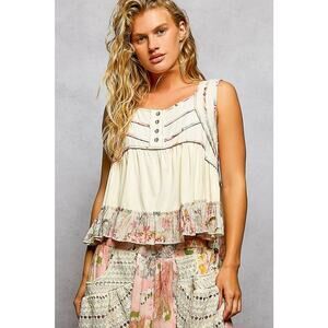 "Jersey" Square Neck Tank Top Blouse Natural Cream